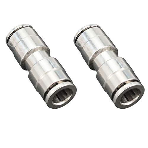 Beduan Push to Connect Fitting 3/8" OD Nickel-Plated Copper Pneumatic Air Fitting Straight Union Tube Connector (Pack of 2) - size: 3/8" OD, style: 2 Pieces