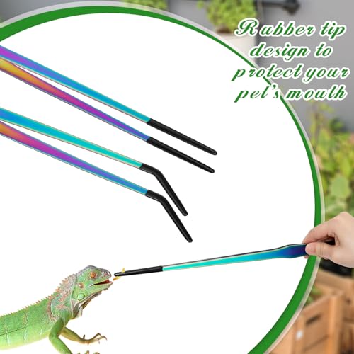 Lasnten 2 Pcs Extra Long Stainless Steel Reptile Feeding Tongs with Rubber Tip 15 Inch Bearded Dragon Aquarium Straight and Curved Long Tweezer Terrarium Feeder Tool for Tank (Colorful) - color: Colorful, size: 15 Inch