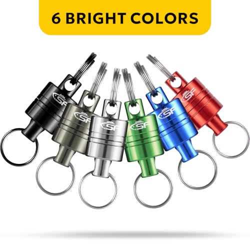 SF Strongest Magnetic Net Release Magnetic Keychain Fly Fishing Net Retractor Magnet Clip Holder Retractor with Retractable Coiled Lanyard Carabiner - color: Green Magnet+ Black Aluminum Alloy Hook