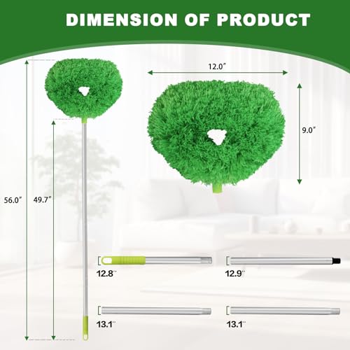 Ceiling Fan Cleaner Duster Reusable Microfiber Ceiling Fan Blade Cleaner Removable Duster with Extension Pole Adjusts 13 to 49.7 Inch for Cleaning Walls Bookshelves Furniture Door Window Top (Green) - color: Green