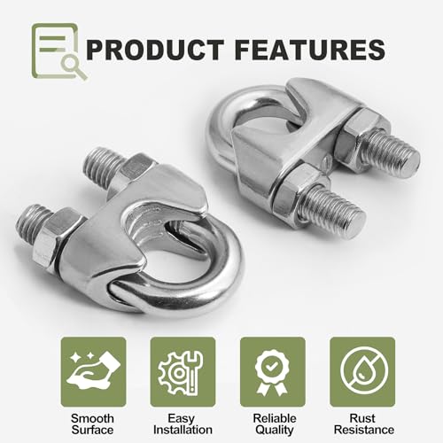 12pcs M10 Wire Rope Clamp, 3/8 inch Cable Clamps Stainless Steel Wire Rope Clips - size: M10