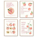 LARTSFRO Coquette Pink Peach Fruits Wall Art Decor Posters, Cute Pink Peach Christian Room Bathroom Bedroom Dorm Wall Art Decor Aesthetic for College Teen Girls Gifts, Inspirational Bible Verses Wall Decor, 10x8 Inch Set of 4 Pcs Fruits Pictures (UNFRAMED