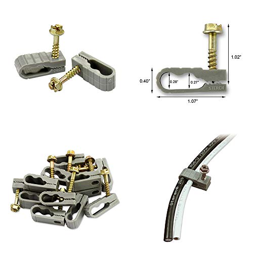 STEREN Coaxial Cable Clips - Cable Holder - Wire Clips - Siding Clips for Hanging - Cord Holder for Desk - Cable Clamps - Cord Clip - Wire Organizer Clips - Tv Mount Screws - Gray - 10 Pack - color: Gray, size: 10 Pack - Mini Dual Cable