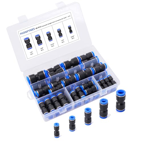 40PCS Straight Push Connectors Quick Release Plastic Push to Connect Fittings Kit 5/32" 1/4" 5/16" 3/8" 1/2" inch Quick Connect Air Hose Fittings - size: Kit 40PCS