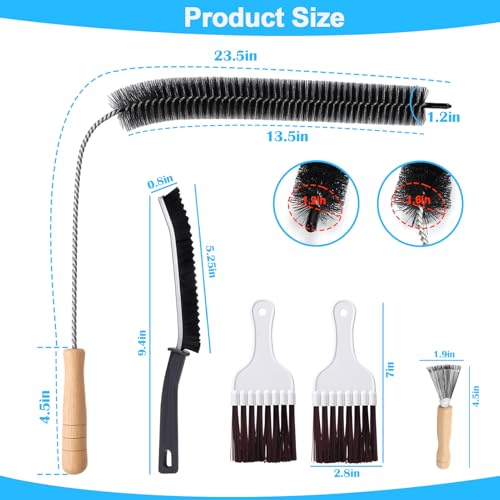 XANGNIER Refrigerator Coil Cleaning Brush Kit,5 Pack Fridge Coil Cleaner Tools Accessories,Sewer Drain Cleaner Brush for Toilet,Sink, Dryer Vent,Pipe,Shower,Appliance,Long Flexible Drain Brush - size: 5 pcs