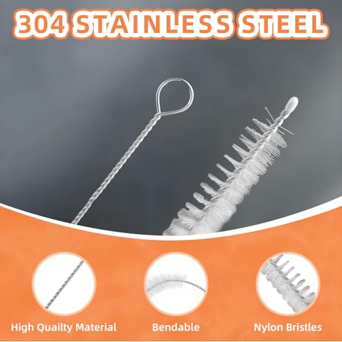 Cleaning Brushes for Reusable Drinking Straws, Set of 5, Long Wire Handle, Bottle and Straw Cleaner for Stanley Mug, Sippy Cup, Water Bottle and Tubes, Reusable and Flexible - color: white00001