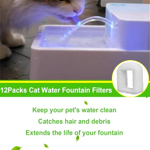 Cat Water Fountain Filters, Pet Fountain Sponge Pre-Filters Compatible with Multiple Pet Fountains, Replacement Filter for Dog and Cat 12 Packs