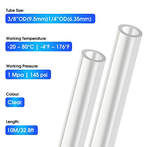TAILONZ PNEUMATIC Clear 3/8 Inch OD 10 Meters PU Air Tube Pipe Hose Pu Air Hose for Air Line Tubing or Fluid Transfer Tubing - color: Clear-PU, size: 3/8'' OD/32.8ft/10m