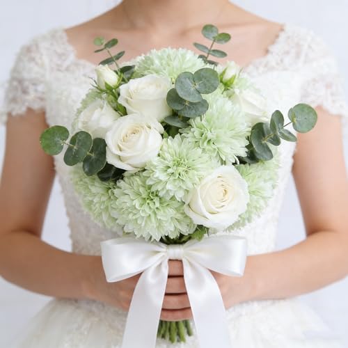 Kimura's Cabin 20Pcs Fake Chrysanthemums Artificial Silk Ball Flowers Faux mums Flower for Spring Wedding Festival Home Table Core DIY Decoration (Light Green) - color: Light Green Colour