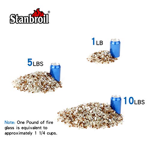 Stanbroil 10-Pound Blended Fire Glass - 1/4 inch Reflective Tempered Fire Glass Blended Gold, Platinum, Copper Reflective for Indoor and Outdoor Gas Fire Pits and Fireplaces - color: Gold, Platinum, Copper, size: 1/4"
