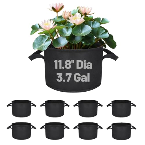 Aulock 8-Pack Lily Grow Bags for Pond - Durable Black Nonwoven Fabric Plant Pot with Handles, Aquatic Pond Planter for Aquatic Plants Water Lily (11.8" x 8"-3.7 Gallons) - size: 11.8" x 8"-3.7 Gal