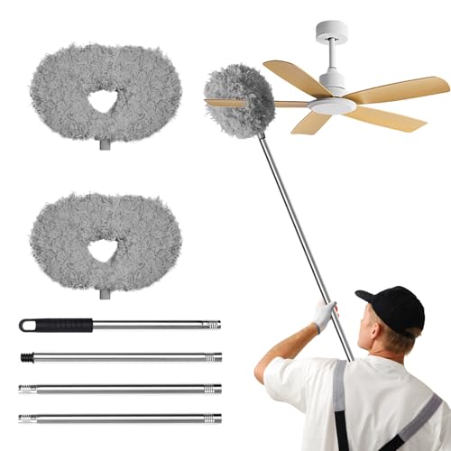 Storystore Ceiling Fan Cleaner Duster - Adjustable Duster with Extension Pole,Dusters for Cleaning Fan Blade, Walls and Cobweb (2Pcs Dusters/Grey) - color: Round&round-grey