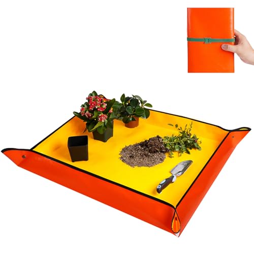 HNXTYAOB Large Potting Mat for House Plants Transplanting and Soil Mix Control Waterproof RepottingTray Gardening Tools Plant Gifts for Plant Lovers (39.5"X31.5") - color: Orange, size: Large 39.5" x 31.5"