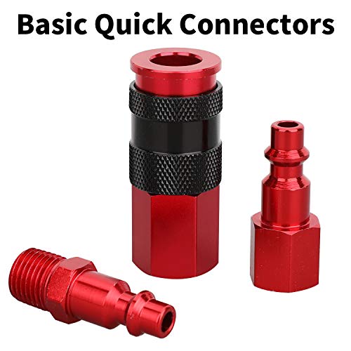 Hromee 1/4 in x 25 ft Polyurethane Recoil Air Hose with Bend Restrictors Compressor Hose with 1/4" Industrial Universal Quick Coupler and I/M Plug Kit, Red - size: 25FT