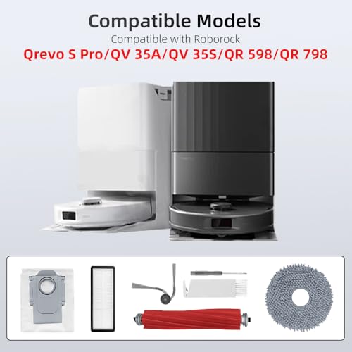 24Pcs Qrevo S Pro Accessories Kit Replacement Compatible with Roborock QV 35A/QV 35S/Qrevo S Pro Robot Vacuum,2 Main Brush,4 Mop Cloth Pads,6 Side Brushes,4 HEPA Filters,6 Dust Bag,1 Cleaning Tool - style: for QV 35A/QV 35S/Qrevo S Pro