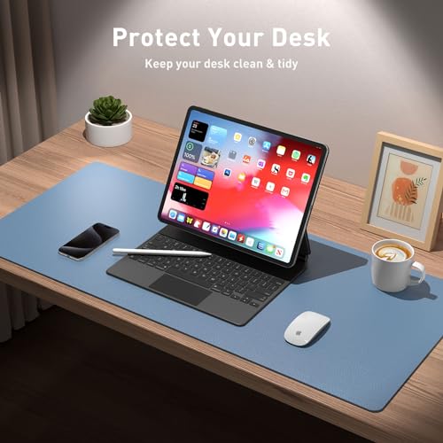 Aothia Leather Desk Pad Protector, Large Mouse Pad, Office Desk Mat, Non-Slip PU Leather Desk Blotter, Laptop Desk Pad, Waterproof Desk Writing Pad for Office and Home (Denim Blue, 23.6" x 13.7") - color: Denim Blue, size: 23.6" x 13.7"