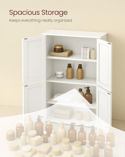 VASAGLE Floor Storage Cabinet, Shaker Cabinet with 2 Adjustable Shelves, 4 Doors, Tall Freestanding Organizer Unit, for Kitchen Bathroom Living Room, Cloud White UBBC553WH01S - color: Cloud White, style: 4 Doors（42.7"）