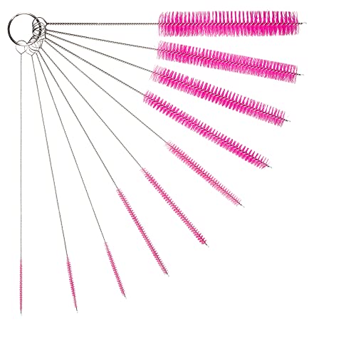 10" Bottle and Straw Brush Set - 10-Pack Complete Pink | 10 piece family size cleaning kit, Safe non-scratch nylon bristles, Keeps baby bottles sports tumblers and straws pristine - color: Pink, size: 10pk - 2mm 3mm 4mm 5mm 6mm 8mm 12mm 16mm 20mm 24mm