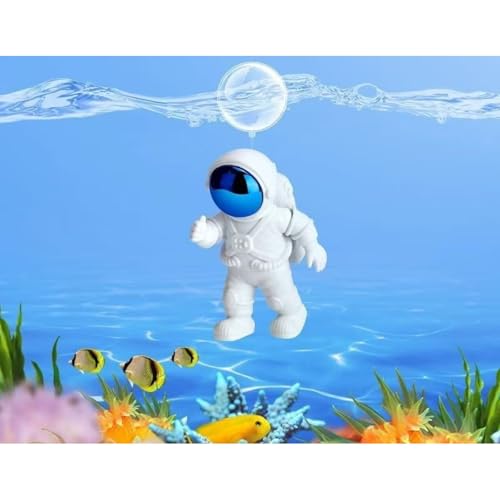 1 Pack Blue-White Floating Aquarium Decorations - Cute Astronaut Figurines for Fish Tanks, Safe Resin Underwater Ornaments for Freshwater/Saltwater, Home/ Office Aquascaping Fish Tank Accessories