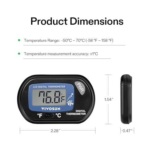 VIVOSUN 1-Pack LCD Digital Aquarium Thermometer Fish Tank Water Terrarium Temperature with Suction Cup for Turtle - size: 1 pack