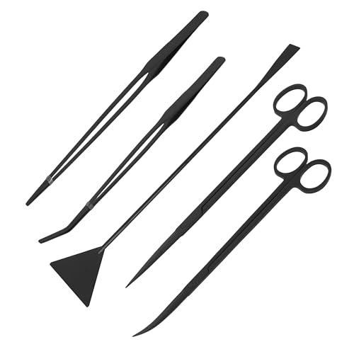 Mandala Crafts Black Stainless Steel Aquascaping Tools Kit – Aquarium Plant Tools with Tweezers, Spatula, and Scissors for Fish Tanks, Hospital Tanks, Goldfish Bowls, Aquariums, and Terrariums - color: Black 5-in-1 Kit, size: 12 Inches