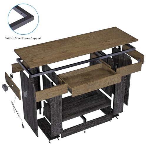 55–75/90 Gallon Aquarium Stand, Heavy Duty Fish Tank Stand for Turtle,Reptile&Amphibians,MDF Board Tabletop with Drawer&Power Outlet,Reinforced Metal Frame,Black/Brown Wood - color: Black Brown