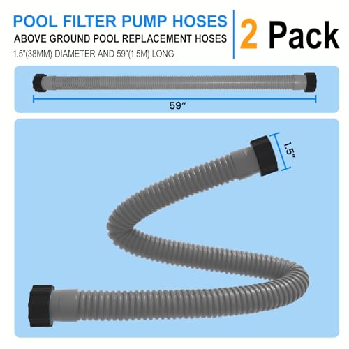 1.5" x 59" Pool Hose Replacement, Pack of 2 - Compatible with Above Ground Pools Filter Pump Hoses, Sand Filters, Saltwater Systems (1,500-2,500 GPH), Grey - color: Gray, size: 1.5" x 59"