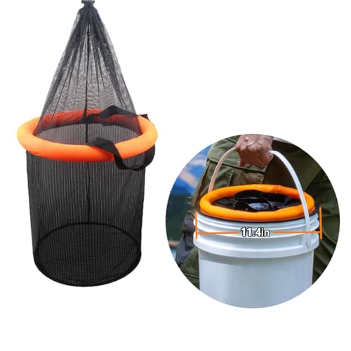 Floating Fish Basket for Live Caught, Foldable Fishing Holder Minnow Bucket Portable Collapsible Fishing Net Storage Cage for Live Fish Bait Live Well