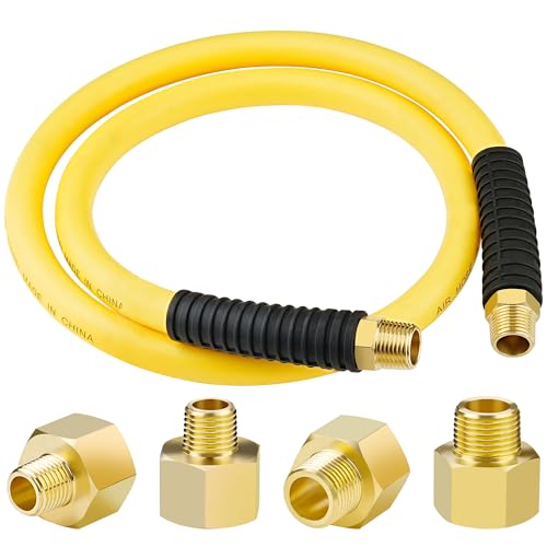 1/2 Inch x 4ft. Hybrid Air Hose with 1/2 in. MNPT Ends and Bend Restrictors, 1/2” FNPT to 3/8”&1/4”MNPT Reducer, Air Compressor Hose Fittings and Accessories