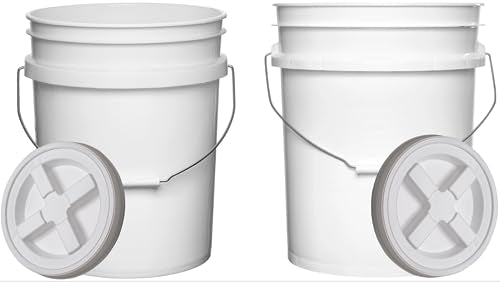 House Naturals Food Grade 5 Gallon Made in USA Plastic Bucket with Air Tight Screw on Lid (White Buckets with White Lids) - color: White Buckets With White Lids