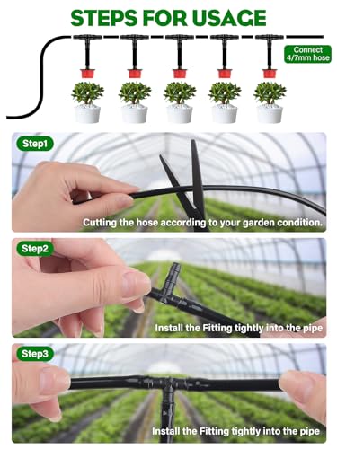 Kalolary 200PCS 1/4" Universal Barbed Tee Fittings, 1/4 Inch Barbed Tee Connectors Drip Irrigation Fittings for 4mm/7mm Water Tube Parts Drip Irrigation Hose Connector Watering System Part - size: 200 Count - 3.50 × 2.00 × 0.4 cm