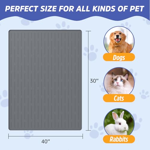 Large Dog Mats for Food and Water, 40"x30" Waterproof Pet Food Mats for Floor Nonslip Silicone Bowl Mats with Raised Edges - color: Gray, size: 40"L x 30"W