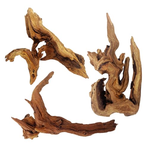 3 Pcs Natural Driftwood for Aquarium, Aquarium Driftwood Freshwater 8-10 Inch, Assorted Size Mopani Wood, Twisted Branches for Fishtank Accessories, Reptile Terrariums Decorations - color: 3 Pack Mopani Driftwood 8-10in