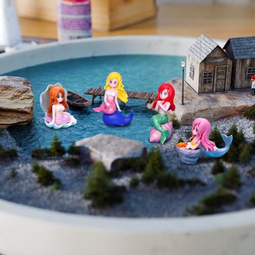4pcs Miniature Mermaid Figurines, Mini Mermaid for Fairy Garden Accessories, Fish Tank Aquarium Decor, Cake Topper, Wedding Party Supplies, Ocean Animal Theme Decor, DIY Desk Micro Landscape - style: Mermaid