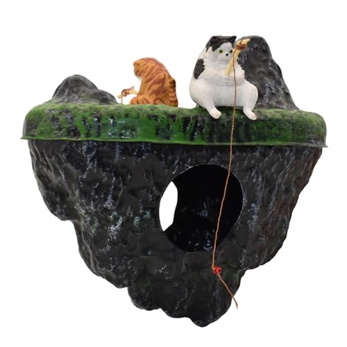Aquarium Floating Island, Aquarium Decor, Cat Fishing Fun Fish Tank Decorations, Aquarium Cave Fish Hideout for Betta Goldfish Shrimp