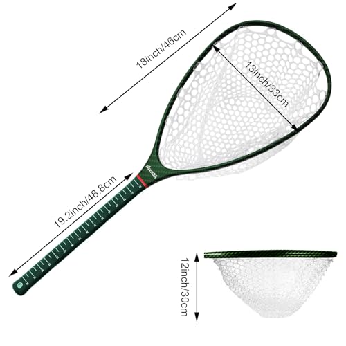 Aventik Fly Floating Fishing Net Carbon Fiber Landing Trout Net Light Weight Clear Rubber Ghost Net Catch & Release - color: ONLY Long Handle Green Net