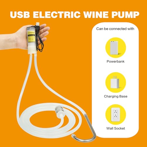 Portable Food Grade USB Electric Wine Transfer Pump,Auto Siphon Self Priming Pump for Bottling Home Brew Wine,Beer,Beverages and Kombucha, DC 5V Mini Water Transfer Pump with Hook,2LPM,Low Noise - color: Black Top-Switch With Hook