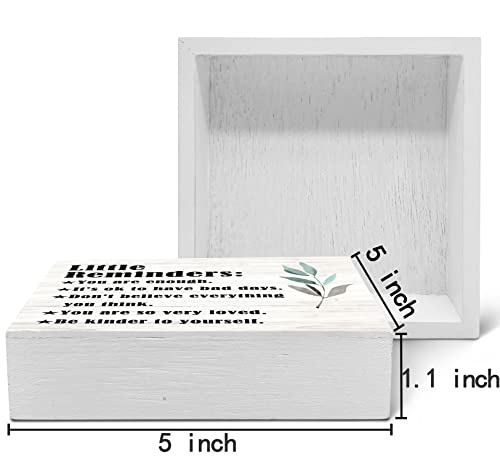 SRADMO Inspirational Little Reminders Wood Box Sign Desk Decor, Inspirational Desk Decor, College Motivational Positive Affirmation Gifts Box Sign For Office Home Dorm Tabletop Shelf Decoration - color: white, size: 5″×5″