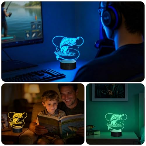 YuanDian Fishing Night Light, 3D Fish 16 Color Changing LED Lamp, Go Fishing Man Gifts with Remote & Timer & Dimmable, Room Decor, Ideal Gift for Fishing Lovers Men Dad