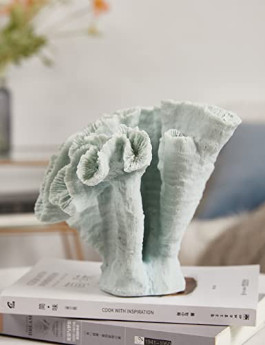 HAUCOZE Coral Decor Ocean Sculpture Statue Modern Home Art Table Centerpiece Gift for Living Room Bookshelf Polyresin 7.5 Inch