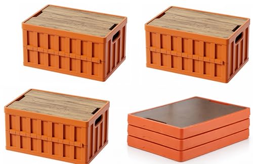 VIMI 50L Collapsible Storage Bins with Lids Stackable Utility Crates with Handles Plastic Large Folding Containers for Organizing Tools,Books,Food,Drinks,Camping&Transport(Muted Red-3 Packs) - color: Muted Red-3 Pack