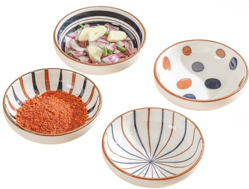 4 Pack 3 oz Cute Japanese Soy Sauce Dish Small Dipping Sauce Bowls Ceramic Sushi Dipping Bowls for Sushi,Side Dish,Ketchup,Dips,Condiment,Snack,BBQ Party - color: Cyan