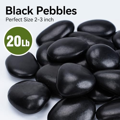 Pulovin 20 lbs Black Stones for Plants Indoor, 2-3 Inch Decorative River Rocks for Plants, Flower Pots, Vase, Polished Garden Stones for Outdoor Landscaping, Walkways, Yard - color: Black 2-3 Inch