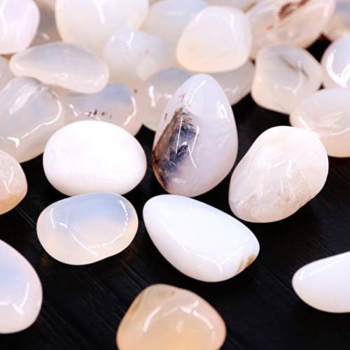 Hilitchi White Agate Stone Tumbled Stones for Plants Cacti & Succulents Bedding, Vase Filler, Landscape Bottom Decoration (About 1lb(455g)/Bag) - color: White Agate, size: 9-14mm (0.35"-0.55")