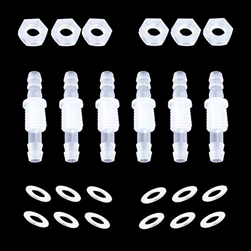 1/4” Thru-Bulk Bulkhead Plastic Hose Barb Fittings Union Adapter Fittings for Aquarium Fuel Gas Liquid Air with Metal washers (Pack of 6) - color: 6 pcs, size: 1/4 Inch
