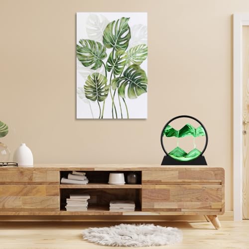 Moving Sand Art Picture - Round Glass 3D Deep Sea Sandscape - 3D Quicksand Painting Decor - Relaxing Home Decoration Desk Figurine for Office, Home, Desk, Mantle, Bookshelf - (Green, 7 in) - color: Green, size: 7in