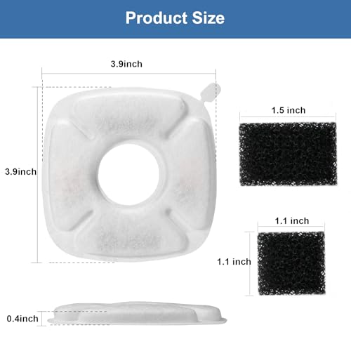 （16 Pieces） 8 Pack Replacement Filters & 8 Pack Replacement Pre-Filter Sponges for Veken 95oz/2.8L Bellflower Pet Fountain Cat Water Fountain Dog Water Dispenser