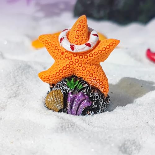 6 Pcs Mini Fish Tank Landscaping, 1.2''Lx0.9''Wx0.7''H Aquarium Decorations, Aquatic Grass Starfish Fish Shrimp Set Package, Micro Landscape