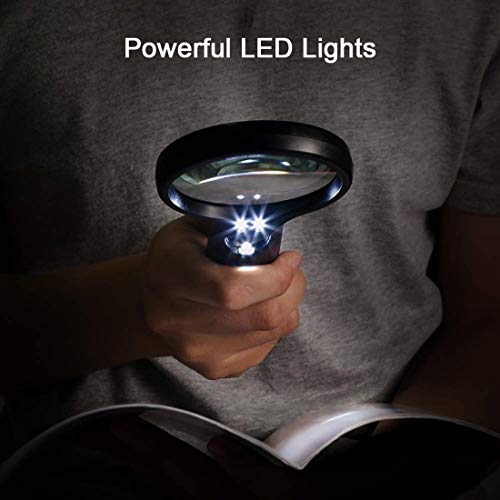 Magnifying Glass with Light 3X 45X Handheld Magnifier 3 LED Light Magnifying Glass for Reading Small Prints Reading Inspection Jewellery Hobbies Crafts (Black) - color: Black