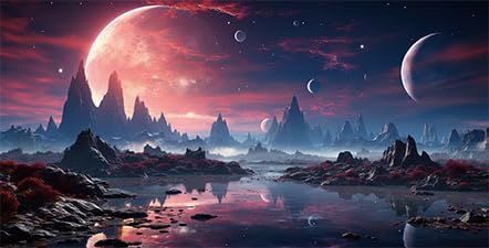 24X16IN Cosmic Spaceterrarium Background, Cool Parallel Space Themed Aquarium Reptile Habitat Background, Red Moon Aquarium Background with 10EVA Double-Sided Tape - color: space01, size: 24X16in/60X40cm